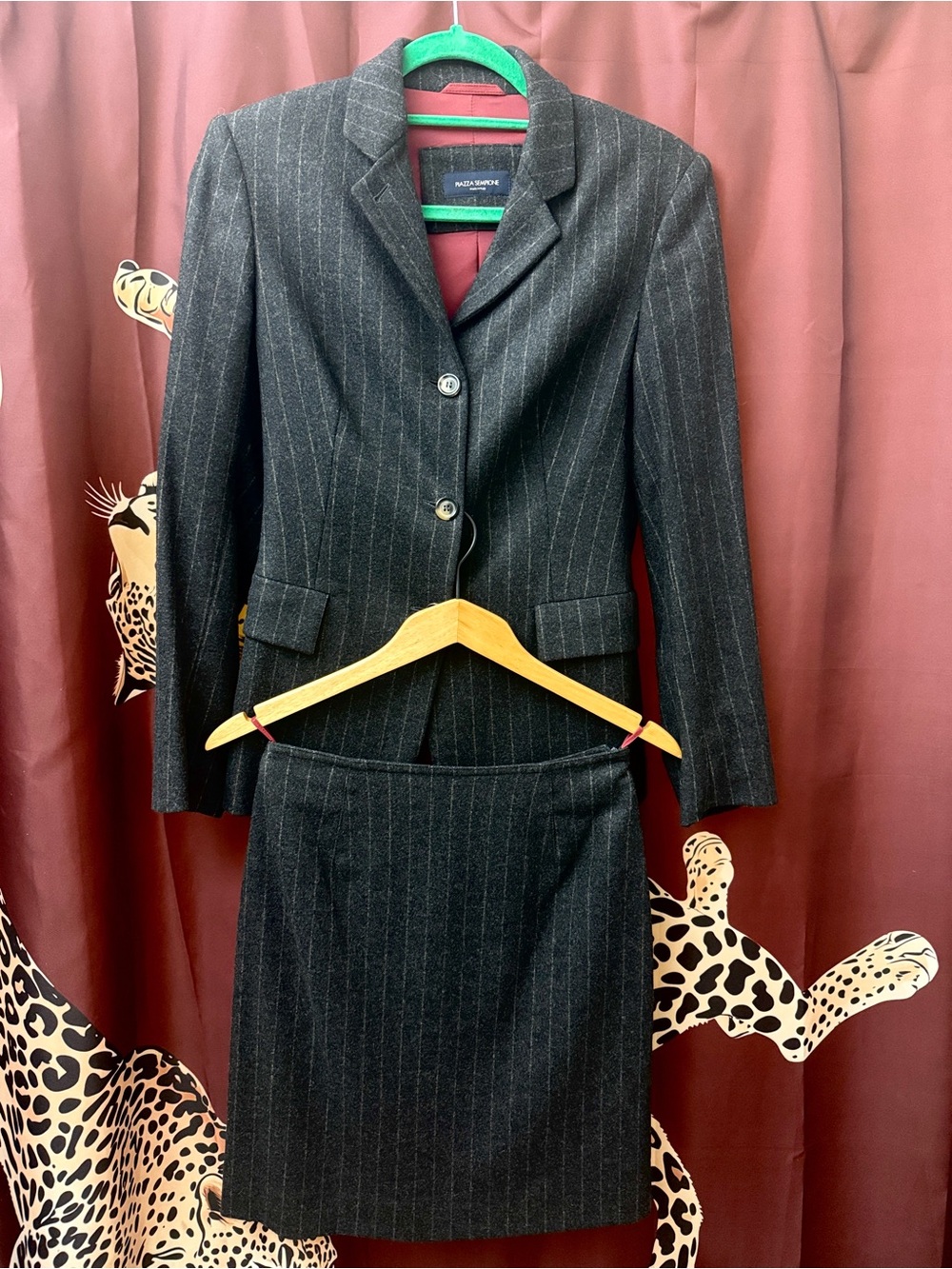 Piazza Sempione Grey Pinstripe Blazer and Skirt Set